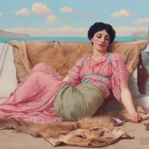 John William Godward : The Quiet Pet (1906)  Canvas Gallery Wrapped or Framed Giclee Wall Art Print Digitally Remastered (D4060)