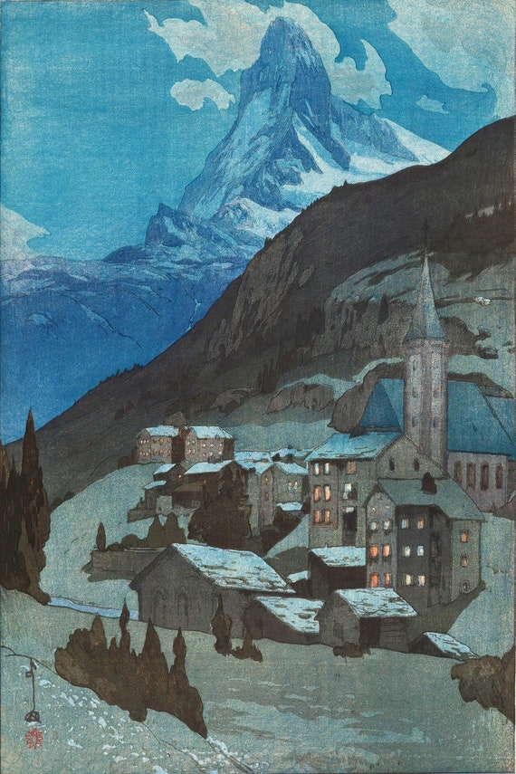 経典 Yoshida Canvas Night at Matterhorn the - (1876-1950) Hiroshi 絵画