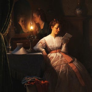 Petrus van Schendel: Der Liebesbrief (c1870) Leinwand Galerie gerahmt Giclee Wandkunst Druck digital remastered (D6045)