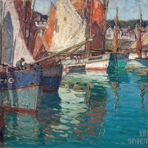 Edgar Alwin Payne (1882-1947) - Breton Tuna Boats  Concarneau  France  Canvas Gallery Wrapped or Framed Giclee Wall Art Print (D5060)