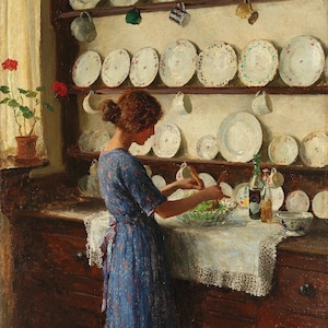 William Henry Margetson : The Lady of the House (date unknown) Canvas Gallery Wrapped Giclee Wall Art Print Digitally Remastered (D6040)
