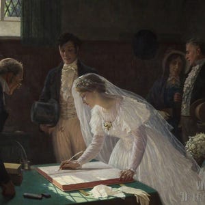 Edmund Leighton : The Wedding Register (1920) Canvas Gallery Wrapped or Framed Giclée Wall Art Print Digitally Remastered (D4560)
