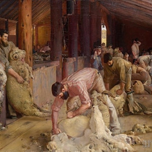 Tom Roberts : Shearing the Rams (1890) Canvas Gallery Wrapped or Framed Giclee Wall Art Print Digitally Remastered (D4060)