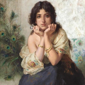 Gaetano de Martini: A Garota do Tambourine (1899) Canvas Gallery Wrapped ou Framed Giclee Wall Art Print Digitalmente Remasterizado (D6035)