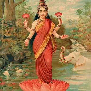 Raja Varma : Lakshmi Canvas Gallery Wrapped or Framed Giclee Wall Art Print Digitally Remastered (D6045)
