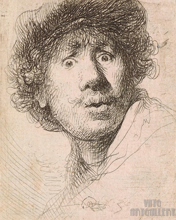 レンブラント - 自画像（エッチング）（1630年）キャンバスギャラリー