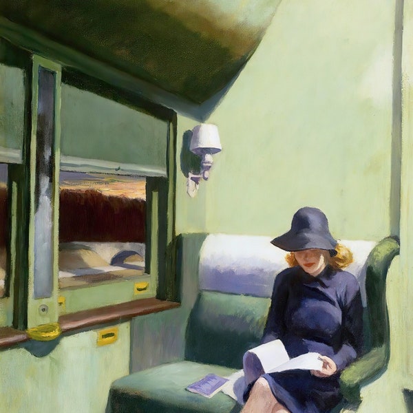 Edward Hopper : Compartment C  Car 193 (1938) Canvas Gallery Wrapped or Framed Giclee Wall Art Print (D6050)