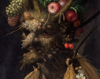 Giuseppe Arcimboldo : Four Seasons in One Head (1590) Toile tendue ou encadrée, Impression giclée d'art mural remasterisée numériquement (D6045)