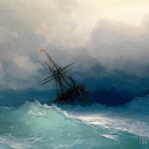 Ivan Konstantinovich Aivazovsky (1817-1900) - Ship on a Stormy Sea  Canvas Gallery Wrapped or Framed Giclee Wall Art Print (D4060)