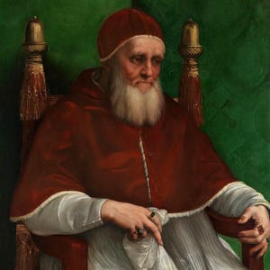 Raffaello: Ritratto di Papa Giulio II (1511) Stampa artistica su tela incorniciata o avvolta in una galleria, giclée, rimasterizzata digitalmente (D6045)