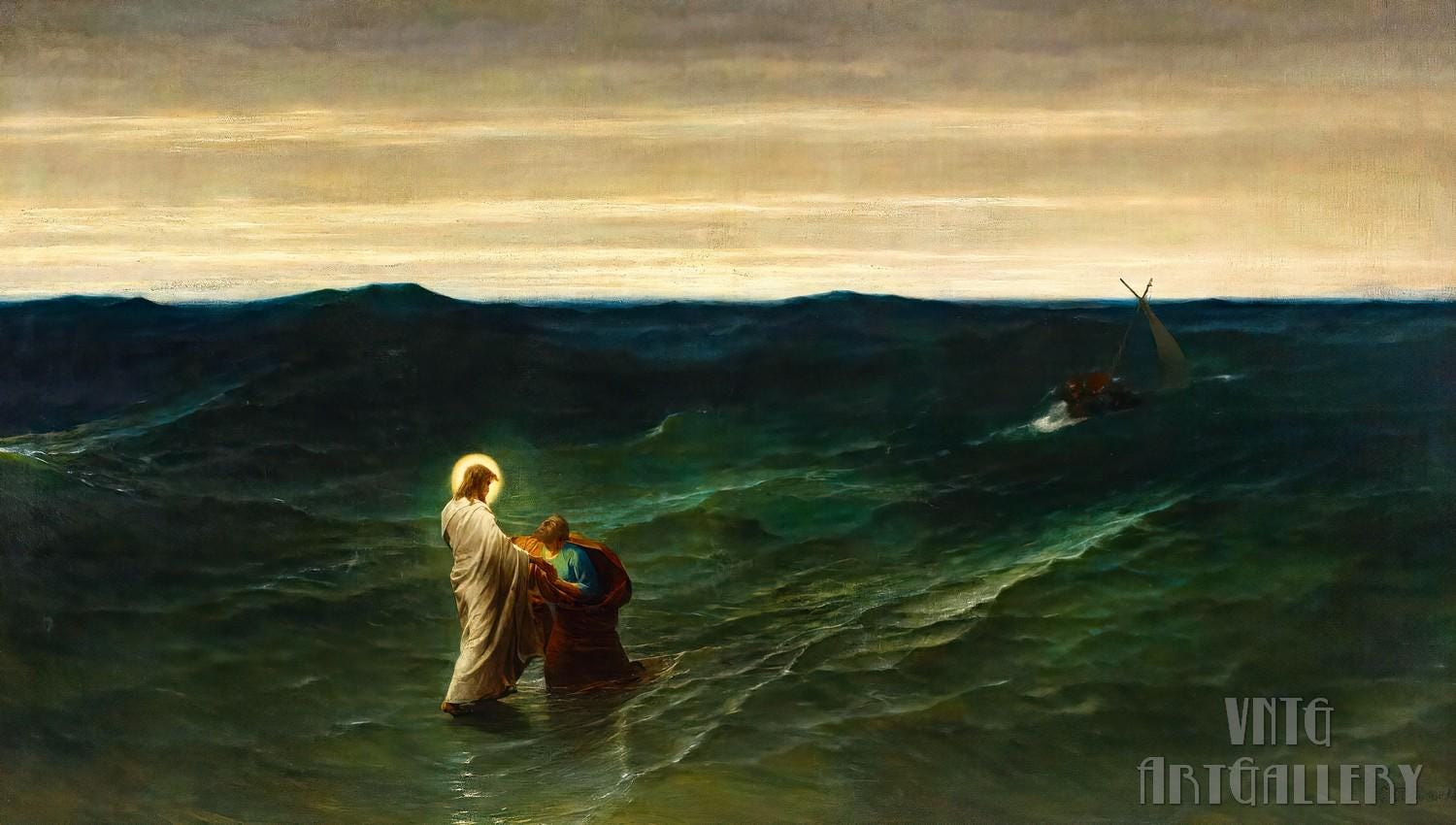 Gustave Brion : Lord Jesus Walked Upon the Waves (1863) Canvas Gallery Wrapped or Framed Giclee Wall Art Print Digitally Remastered (D3560)