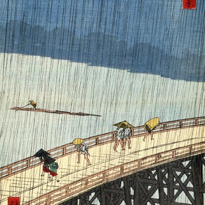 Utagawa Hiroshige - Sudden Shower over Shin-Ohashi Bridge an Atake (1857) Canvas Gallery Wrapped or Framed Giclee Wall Art Print (D6040)