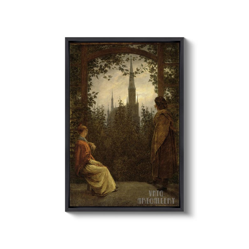 Caspar David Friedrich: Gazebo (1818) Stampa artistica su tela, giclée, rimasterizzata digitalmente (D6040) Black Floating Frame Canvas