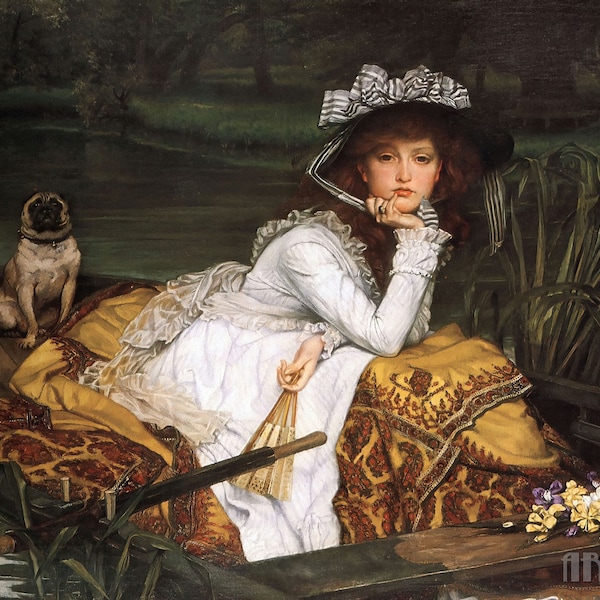 James Tissot: Jonge dame in een boot (1871) Canvas Gallery verpakt of ingelijste Giclee Wall Art Print (D4060)