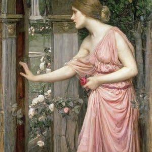 ジョン・ウィリアム・ウォーターハウス：キューピッドの庭に入るプシュケ（1903年）キャンバスギャラリーラップまたはフレーム付きジクレー壁アートプリント（D6040）