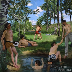 Frédéric Bazille: Sommer Szene (1869) Leinwand Gallerie gerahmt Giclee Wand Kunst Druck Digital Remastered (D50)