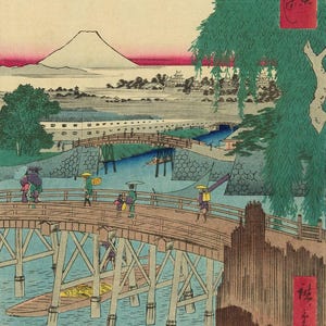 Utagawa Hiroshige - Ichikoku Bridge  Thirty-six Views of Mt. Fuji (1858) Canvas Gallery Wrapped or Framed Giclee Wall Art Print (D6040)