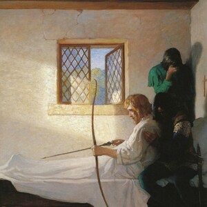 Newell Convers Wyeth: A Morte de Robin Hood (1917) Impressão artística em tela, com moldura ou acabamento de galeria, remasterizada digitalmente (D6050)