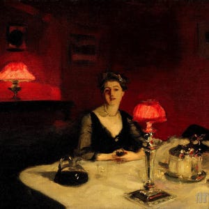 John Singer Sargent: Ett middagsbord på natten (1884) Canvas Galleriramad eller inramad giclée-väggkonsttryck Digitalt remastrad (D4060)
