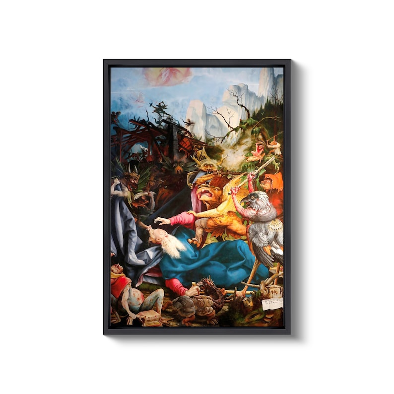 Matthias Grünewald : Isenheim Altarpiece Temptation of Saint Anthony 1515 Canvas Gallery Wrapped or Framed Giclee Wall Art Print D6040 Black Floating Frame Canvas