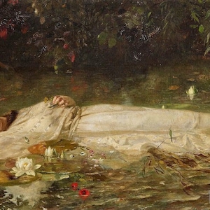 Friedrich Wilhelm Theodor Heyser: Ofelia (prima del 1921) Stampa artistica da parete Giclée su tela, incorniciata o avvolta in una galleria, rimasterizzata digitalmente (D3060)