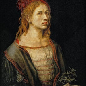 Albrecht Dürer : Portrait of the Artist Holding a Thistle (1493) Canvas Gallery Wrapped or Framed Giclee Wall Art Print (D6045)