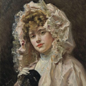 Raimundo de Madrazo y Garreta : Jeune Fille Tenant un Loup (early 1900s) Canvas Gallery Wrapped or Framed Giclee Wall Art Print (D6050)