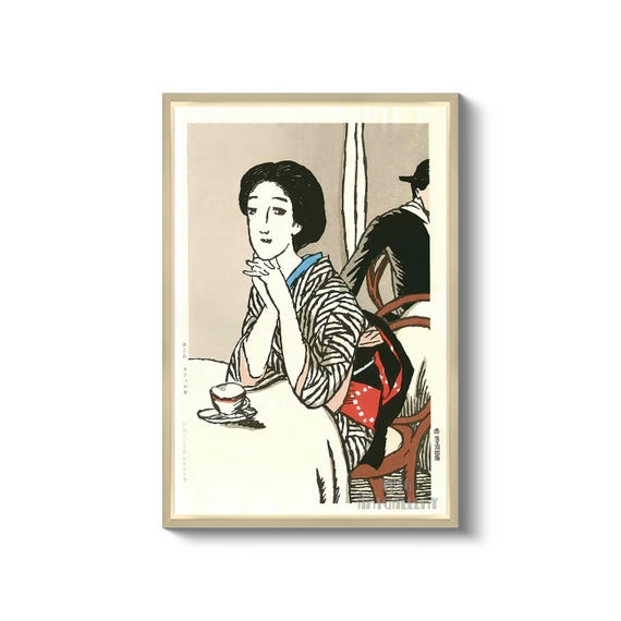 竹久夢二　「カフェの女」 竹久夢二 - カフェの女（1900年 - 1910年代）キャンバスギャラリー