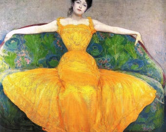 Max Kurzweil : Woman in a Yellow Dress (1899) Canvas Gallery Wrapped or Framed Giclee Wall Art Print Digitally Remastered (D50)