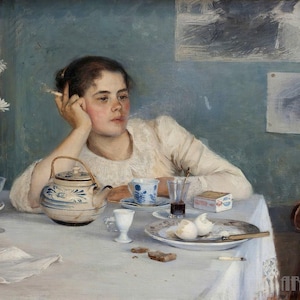 Elin Danielson-Gambogi: Dopo colazione (1891) Stampa artistica su tela, incorniciata o avvolta in una galleria, rimasterizzata digitalmente (D4060)