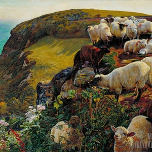 William Holman Hunt : Our English Coasts (1852) (Strayed Sheep) Canvas Gallery Wrapped or Framed Giclee Wall Art Print (D4560)