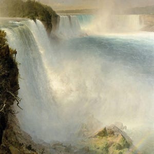 Frederic Edwin Church: Cascate del Niagara dal lato americano (1867) Stampa artistica da parete giclée incorniciata o avvolta in tela (D6050)