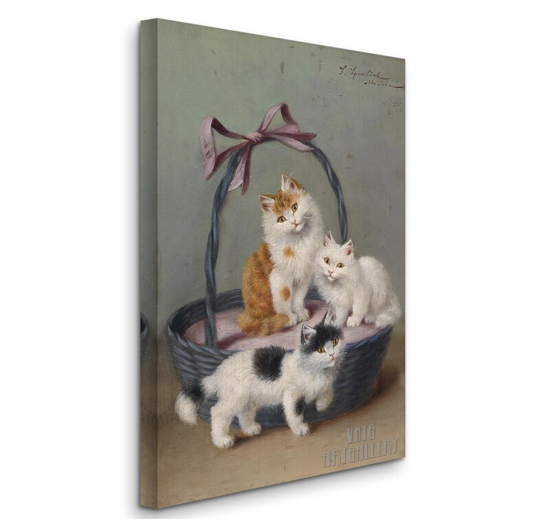 Sophie Sperlich : Katzen Im Korb c1906 Canvas Gallery Wrapped Giclee Wall Art Print D6040 1 Panel Stretched Canvas