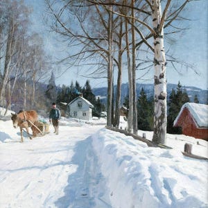 絵画 In the midst of winter Peder Mørk Mønsted : Winter Landscape, Odnes-valdres (1931) Canvas