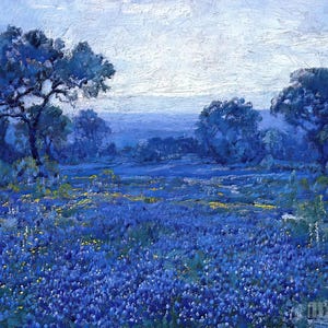 Robert Julian Onderdonk: Bluebonnet Scene (1921) Stampa artistica da parete Giclée su tela, incorniciata o avvolta in una galleria, rimasterizzata digitalmente (D4060)