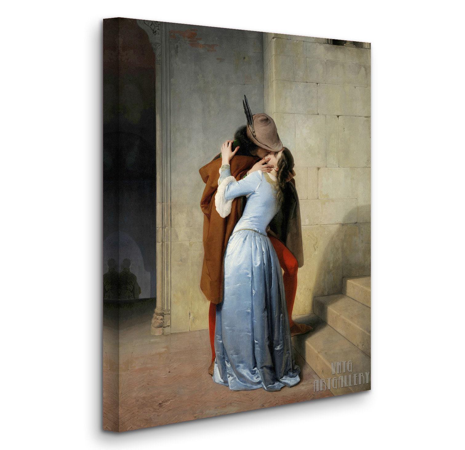 【ヴィンテージ商品】イタリア壁掛けThe Kissフランチェスコ・アイエツ絵画 フランチェスコ・アイエツ：接吻『エル・ベソ』（1859年）キャンバス