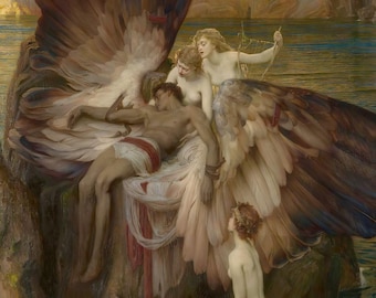 Herbert James Draper : The Lament for Icarus (1898) Canvas Gallery Wrapped or Framed Giclee Wall Art Print Digitally Remastered (D6050)