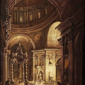 Louis Jean Desprez: Illumination de la Croix de Saint Pierre à Rome (XVIII secolo) Galleria su tela Stampa artistica da parete avvolta o incorniciata (D6045)