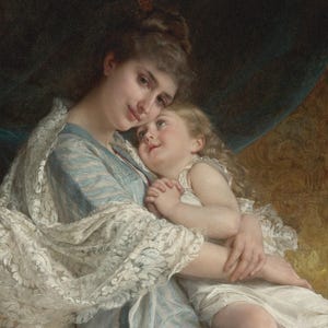 Emil Munier : A Tender Embrace (1887) Canvas Gallery Wrapped or Framed Giclee Wall Art Print Digitally Remastered (D6050)