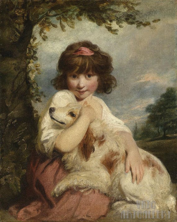 ジョシュア・レイノルズ作「少女と犬」（1780年）キャンバス
