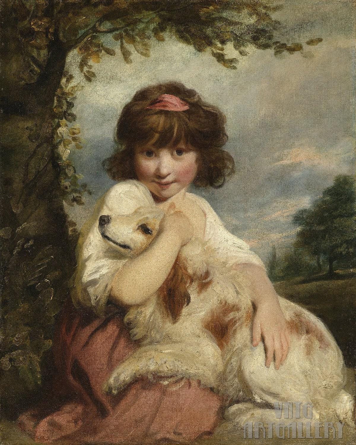 ジョシュア・レイノルズ作「少女と犬」（1780年）キャンバス
