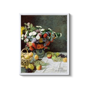 Claude Monet : Nature morte avec fleurs et fruits 1869 Impression giclée d'art murale sur toile tendue ou encadrée D6050 White Floating Frame Canvas