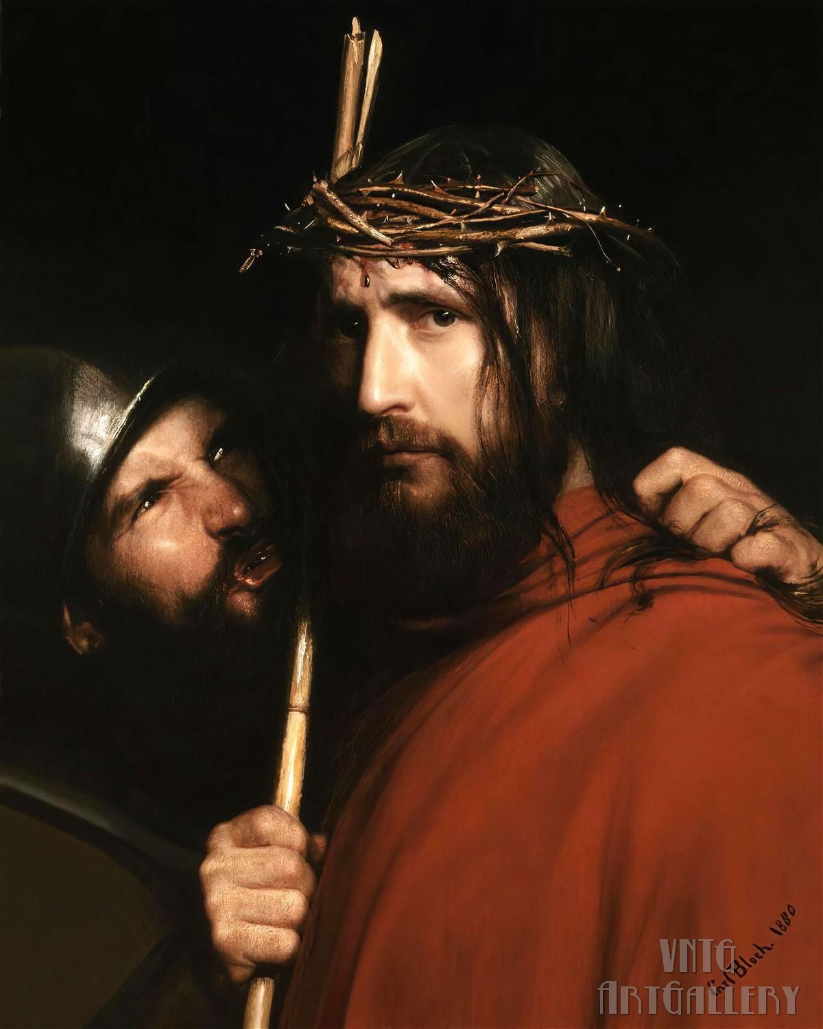 Carl Bloch : Christ with Mocking Soldier (1880) Canvas Gallery Wrapped or Framed Giclee Wall Art Print Digitally Remastered (D6050)