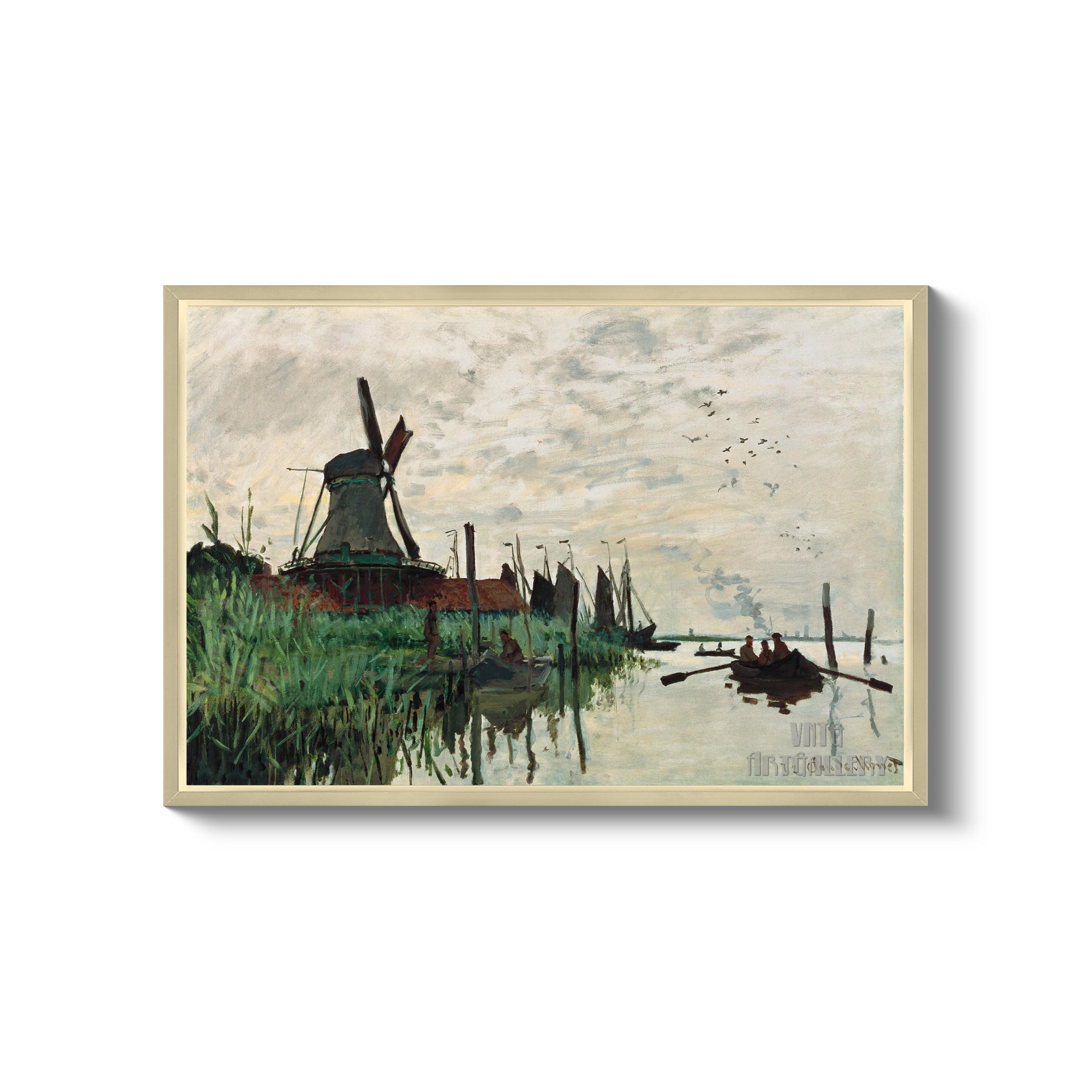 Claude Monet : Windmill and Boats Near Zaandam (1871) Canvas Gallery ...
