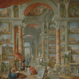 Giovanni Paolo Panini: Roma moderna (1757) Stampa artistica su tela, incorniciata o avvolta in una galleria, giclée, rimasterizzata digitalmente (D4560)