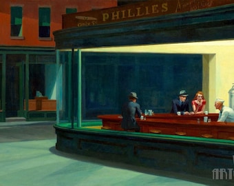 Edward Hopper: Halcones Nocturnos (1942) Impresión giclée sobre lienzo, enmarcada o enmarcada, remasterizada digitalmente (D3560)
