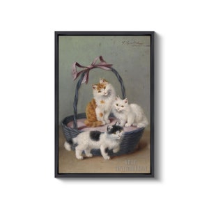 Sophie Sperlich : Katzen Im Korb c1906 Canvas Gallery Wrapped Giclee Wall Art Print D6040 Black Floating Frame Canvas