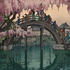 Yoshida Hiroshi : Kameido Bridge (1936)  Canvas Gallery Wrapped or Framed Giclee Wall Art Print Digitally Remastered (D6040)