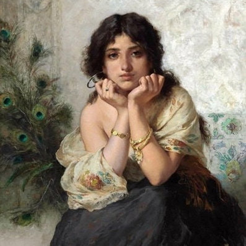 Gaetano De Martini the Tambourine Girl 1899 Canvas Gallery Etsy