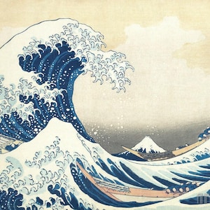 Katsushika Hokusai: Wielka fala w Kanagawie (1831) – wydruk ścienny giclee w oprawie lub na płótnie, zremasterowany cyfrowo (D4060)